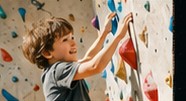 ボルダリングを楽しむ男の子